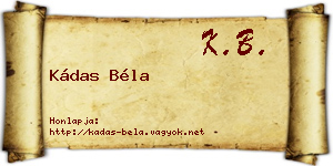 Kádas Béla névjegykártya